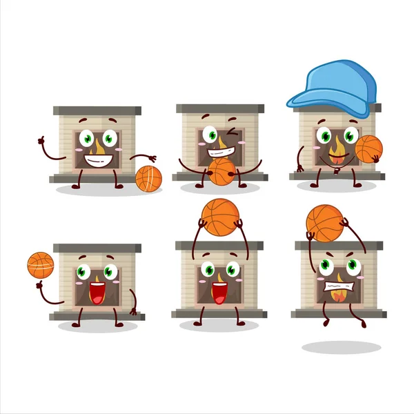 Ταλαντούχα Τζάκια Σπιτιού Χαρακτήρα Καρτούν Φωτιά Αθλητής Μπάσκετ Εικονογράφηση Διανύσματος — Διανυσματικό Αρχείο