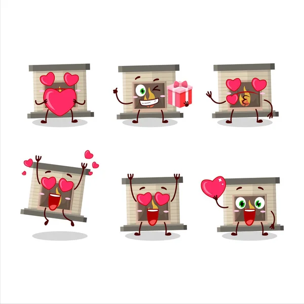 Lareiras Casa Com Personagem Desenho Animado Fogo Com Amor Bonito —  Vetores de Stock