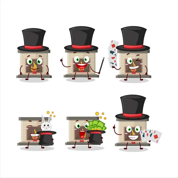 Uma Casa Lareiras Com Fogo Magician Personagem Cartoon Executar Palco — Vetor de Stock