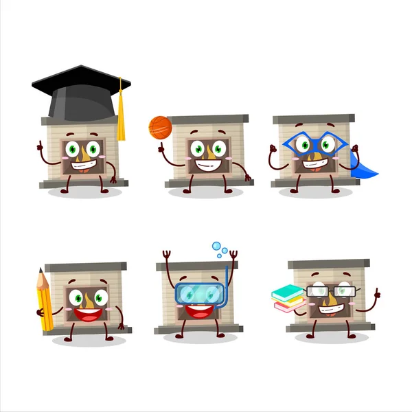 School Student House Fireplaces Fire Cartoon Character Various Expressions Vector — ストックベクタ