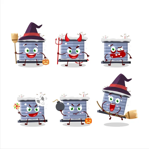 Émoticônes Expression Halloween Avec Personnage Dessin Animé Neige Cheminée Illustration — Image vectorielle