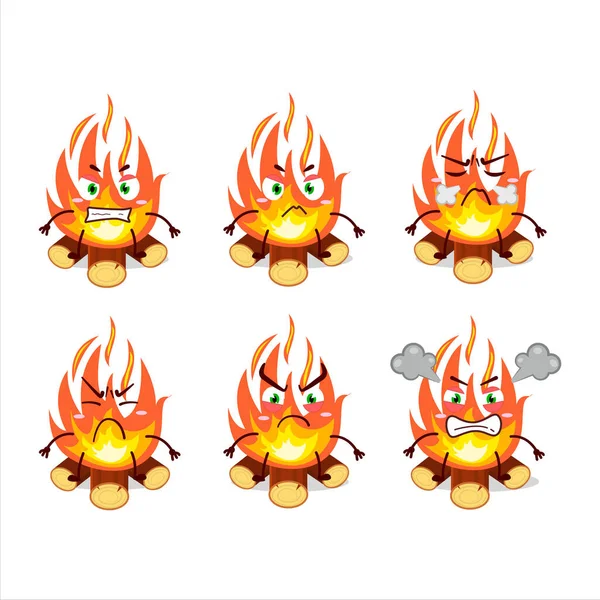 Karakter Kartun Api Unggun Dengan Berbagai Ekspresi Marah Ilustrasi Vektor - Stok Vektor