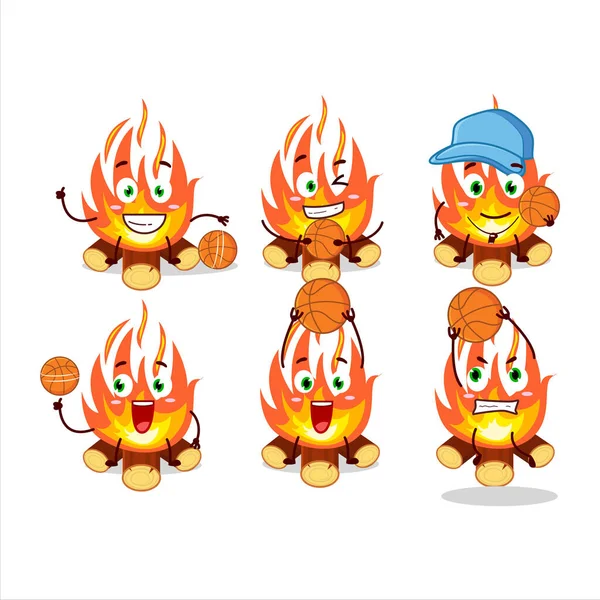 Karakter Kartun Api Unggun Berbakat Sebagai Atlet Basket Ilustrasi Vektor - Stok Vektor