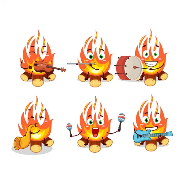 Cartoon Character Bonfire Playing Some Musical Instruments Vector Illustration — Stock Vector