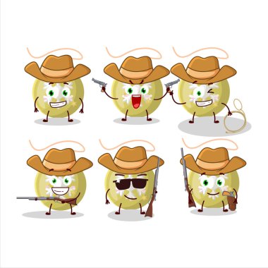 Havalı kovboy Noel ışıkları şirin şapkalı çizgi film karakteri. Vektör illüstrasyonu