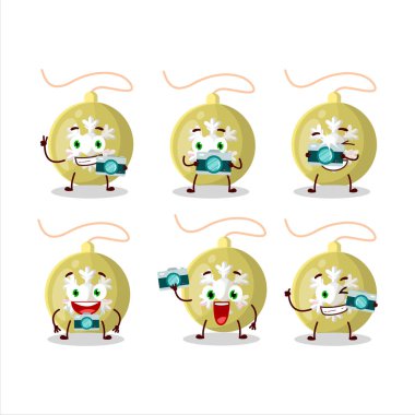 Noel ışıkları çizgi film karakteri ile fotoğrafçılık mesleği simgesi. Vektör illüstrasyonu