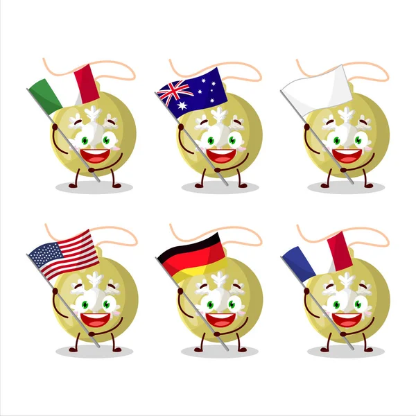 Navidad Luces Personaje Dibujos Animados Traer Las Banderas Varios Países — Vector de stock