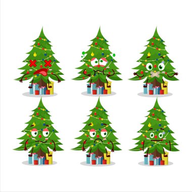 Christmas tree with giftbox cartoon character with nope expression. Vector illustration clipart