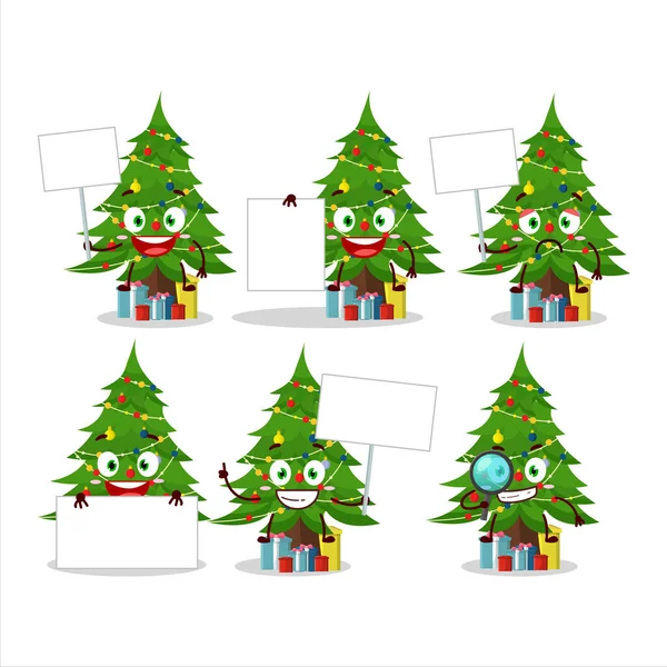 Χριστουγεννιάτικο Δέντρο Χαρακτήρα Καρτούν Giftbox Φέρει Πληροφορίες Του Σκάφους Εικονογράφηση — Διανυσματικό Αρχείο