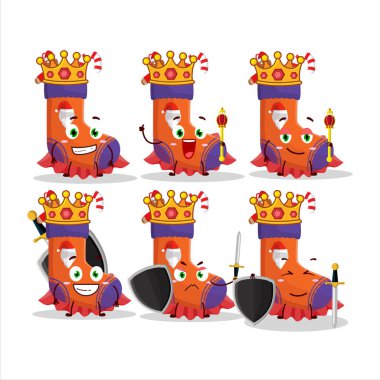 Karizmatik bir Kral Noel çorapları ve altın taç takan bir çizgi film karakteri. Vektör illüstrasyonu