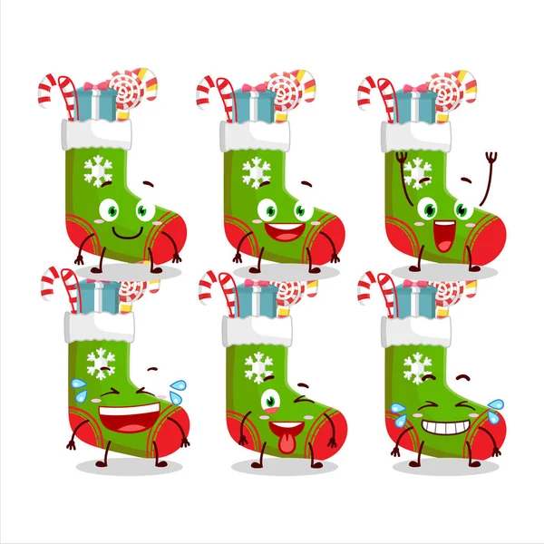 Cartoon Charakter Von Weihnachtssocken Mit Bonbons Und Geschenk Mit Lächeln — Stockvektor