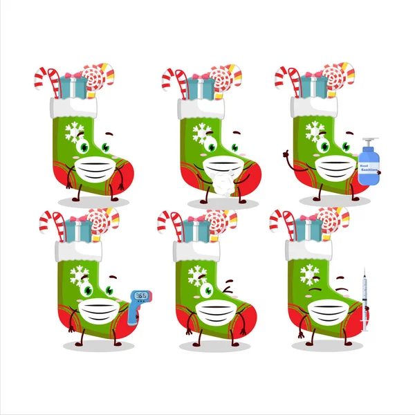 Ein Bild Von Weihnachtssocken Mit Bonbons Und Geschenken Cartoon Design — Stockvektor