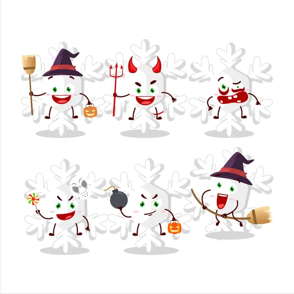 Halloween Výraz Emotikony Kresleným Charakterem Sněhové Vločky Vektorová Ilustrace — Stockový vektor