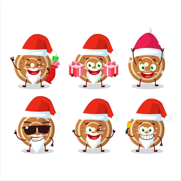 Emoticones Santa Claus Con Personaje Dibujos Animados Redondos Pan Jengibre — Vector de stock