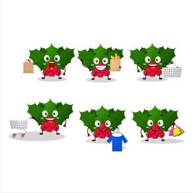 Zengin bir Holly Berry maskot tasarımı. Alışverişe gidiyor.