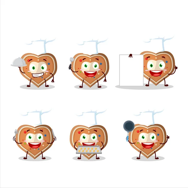 Personaje Dibujos Animados Corazón Jengibre Con Varios Emoticonos Chef Ilustración — Vector de stock