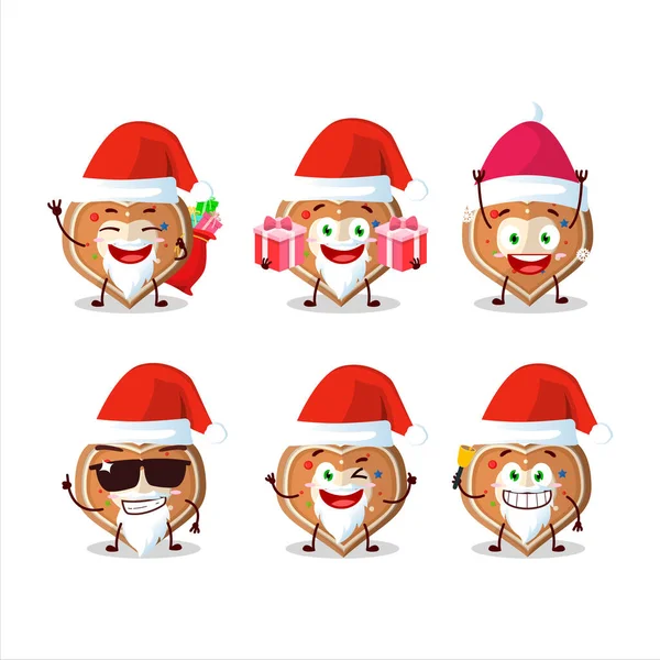 Émoticônes Père Noël Avec Personnage Dessin Animé Coeur Pain Épice — Image vectorielle