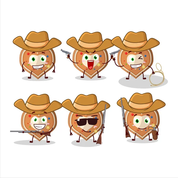 Cool Cowboy Gingerbread Heart Cartoon Character Cute Hat Vector Illustration — Stock Vector