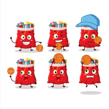 Basketbol atleti olarak yetenekli bir noel çantası çizgi film karakteri. Vektör illüstrasyonu