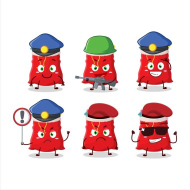 Yılbaşı çantası maskotu tasarım tarzında kendini işine adamış bir polis memuru. Vektör illüstrasyonu