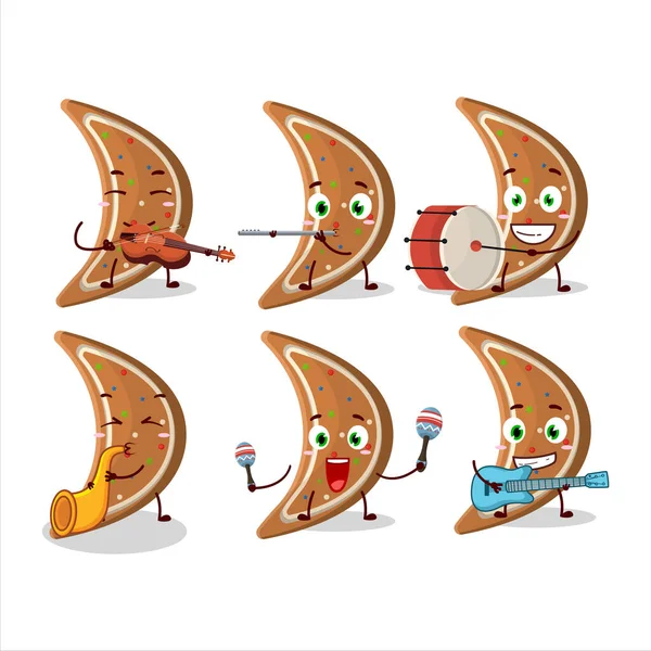 Zencefilli Ay çizgi film karakteri müzik enstrümanları çalıyor. Vektör illüstrasyonu