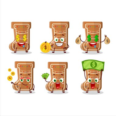 Zencefilli çorap çizgi film karakteri yanında para getiriyor. Vektör illüstrasyonu