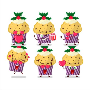 Sevgi ifadesi olan, çobanpüskülü çizgi film karakterli kek. Vektör illüstrasyonu