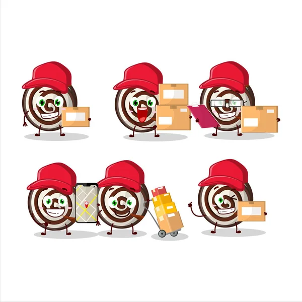 Cartoon Character Design Slice Cake Cannelle Roll Working Courier Illustration — Image vectorielle