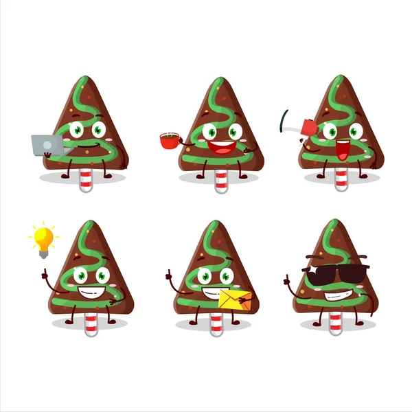 Caricatura Navidad Chocolate Caramelo Personaje Con Varios Tipos Emoticonos Negocios — Vector de stock
