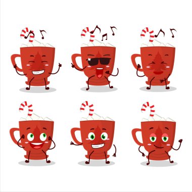 Cam ağacı olan bir süt resmi. Noel dansçısı çizgi film karakteri müziğin tadını çıkarıyor. Vektör illüstrasyonu