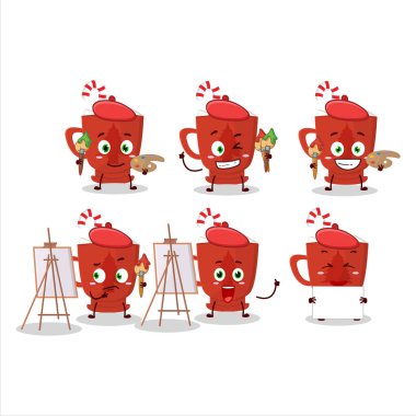 Cam ağaçlı sütün sanatsal sanatçısı bir fırçayla çizgi film karakteri resmi. Vektör illüstrasyonu