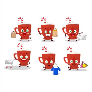 Cam ağacı olan zengin bir süt. Noel maskotu tasarımı. Alışverişe gidiyor. Vektör illüstrasyonu