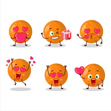 Sevgi ifadesi olan mandalina çizgi film karakteri. Vektör illüstrasyonu