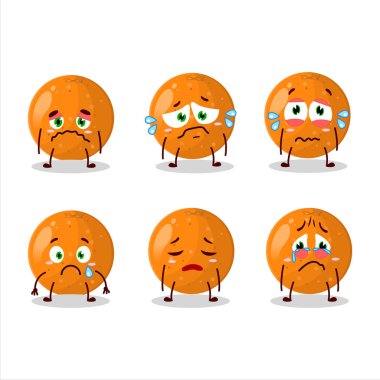 Üzücü ifadeli mandalina karikatürü. Vektör illüstrasyonu