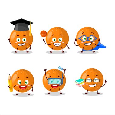 Değişik ifadeleri olan mandalina çizgi film karakteri öğrencisi. Vektör illüstrasyonu