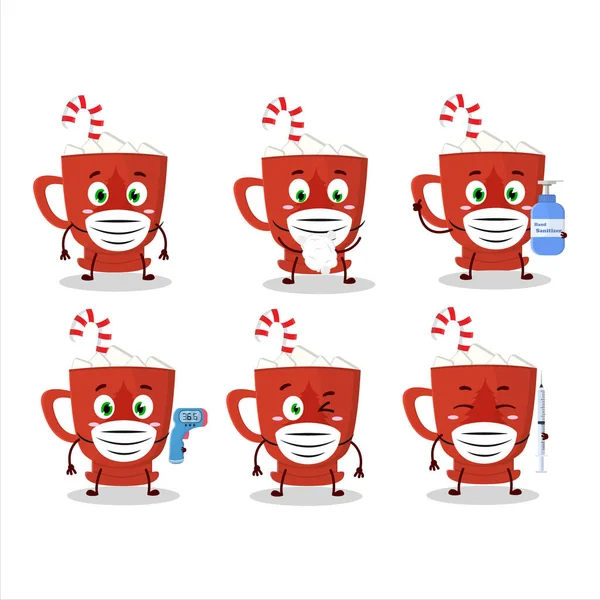 Cam ağaçlı bir sütün resmi Noel karikatür tasarımı tarzında salgın sırasında sağlıklı kalmaya devam ediyor. Vektör illüstrasyonu