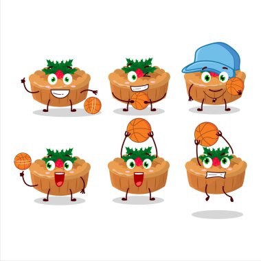 Basketbol atleti olarak yetenekli bir turta noel çizgi film karakteri. Vektör illüstrasyonu