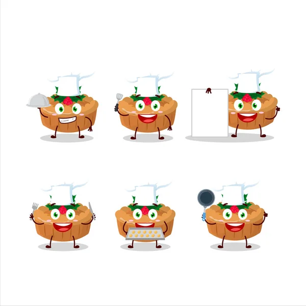 Personagem Desenhos Animados Torta Natal Com Vários Emoticons Chef Ilustração — Vetor de Stock