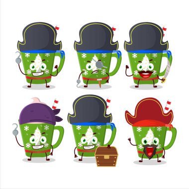 Çeşitli korsan ifadeli Frappe Strawberry çizgi film karakteri. Vektör illüstrasyonu