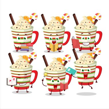 Dondurmalı turuncu çizgi film karakteri konsepti komik bir kitap okuyor. Vektör illüstrasyonu