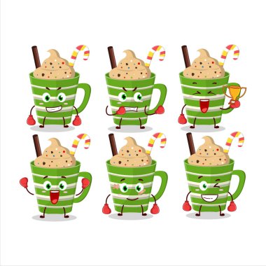 Sportif bir frappe çikolatalı boks sporcusu maskot tasarımı. Vektör illüstrasyonu