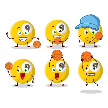 Basketbol atleti olarak yetenekli bir bilardo topu çizgi film karakteri. Vektör illüstrasyonu