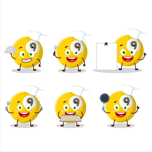 Caractère Dessin Animé Ballon Billard Avec Divers Émoticônes Chef Illustration — Image vectorielle