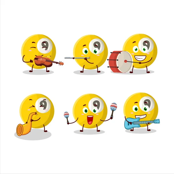 Kreskówkowy Charakter Bilard Ball Gra Niektórych Instrumentach Muzycznych Ilustracja Wektora — Wektor stockowy
