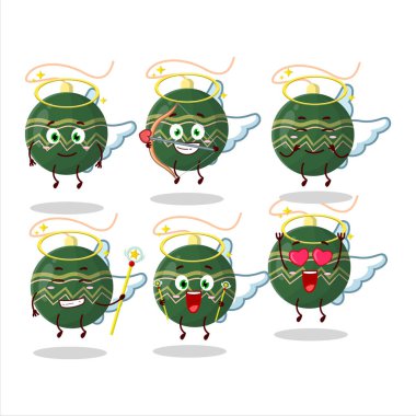 Noel ışıkları, sevimli bir melek karakteri olarak yeşil çizgi film dizayn eder. Vektör illüstrasyonu