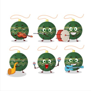 Çizgi film karakteri müzik enstrümanları çalarken yeşil ışık yakar. Vektör illüstrasyonu