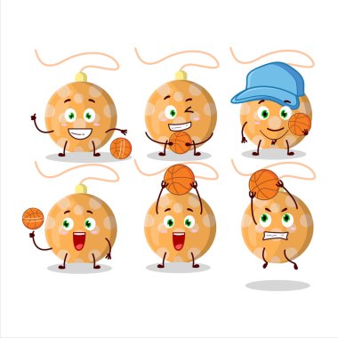 Yetenekli noel, basketbol atleti olarak turuncu çizgi film karakterini aydınlatır. Vektör illüstrasyonu