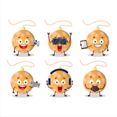 Noel ışıkları turuncu çizgi film karakteri çeşitli şirin ifadelerle oyunlar oynuyor. Vektör illüstrasyonu