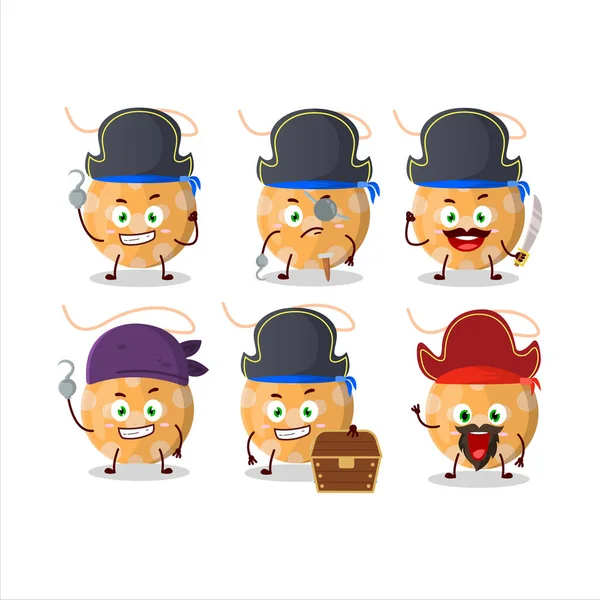 Personaje Dibujos Animados Navidad Luces Naranja Con Varios Emoticonos Piratas — Vector de stock