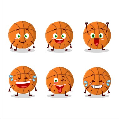 Gülen surat ifadesiyle basketbolun çizgi film karakteri. Vektör illüstrasyonu